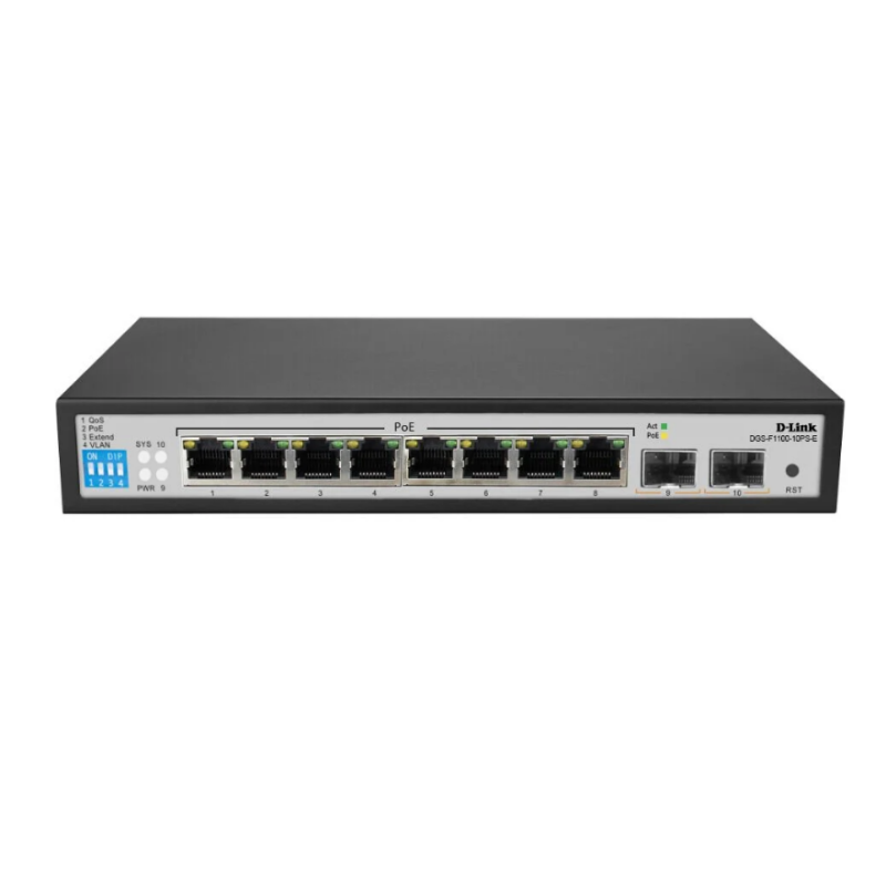 D-Link 8-Port PoE Gigabit Smart Managed Switch + 2 SFP Ports – DGS-F1100-10PS