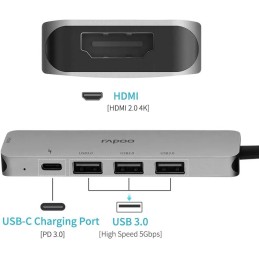 Rapoo XD100C 5-in-1 Type-C Hub – 4K HDMI, 3 USB 3.0 Ports, Type-C Charging