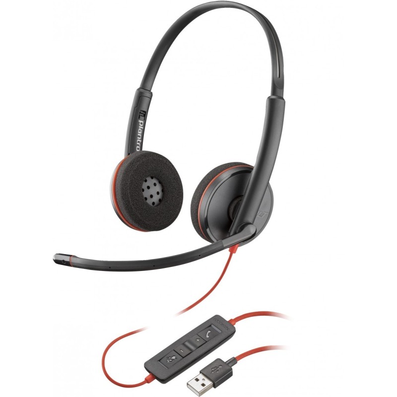 Poly Blackwire 3220 USB-C Wired Stereo Headset – With Noise-Canceling Mic + USB-C/A Adapter (8X228AA)