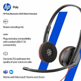 Poly Blackwire 3220 USB-C Wired Stereo Headset – With Noise-Canceling Mic + USB-C/A Adapter (8X228AA)