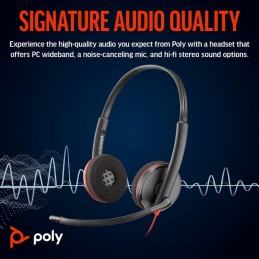 Poly Blackwire 3220 USB-C Wired Stereo Headset – With Noise-Canceling Mic + USB-C/A Adapter (8X228AA)