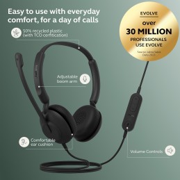 Jabra Evolve 10 USB-A Wired Stereo Headset – With Noise-Canceling Mic and Leatherette Ear Cushions (2699-820-109)