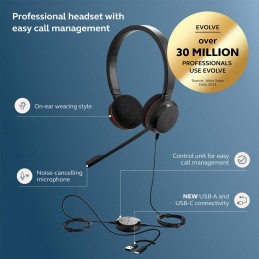 Jabra Evolve 20 USB-C Wired Stereo Headset – With Noise-Canceling Mic, Microsoft Teams Certified, USB-C/A Adapter (4999-823-169)
