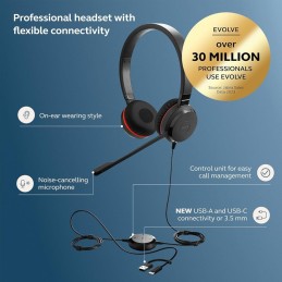 Jabra Evolve 30 II USB-C Wired Microsoft Teams Certified, with USB-C/A Adapter – 5399-823-369
