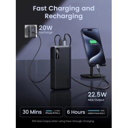 UGREEN PB312 20000mAh Power Bank – Two-way Fast Charging, Dual USB, PD 20W, Quick Charge, Portable Battery
