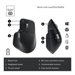 Logitech MX Master 3S Wireless & Bluetooth Mouse – Rechargeable, Ergonomic, Multi-Device, Graphite, 910-006559