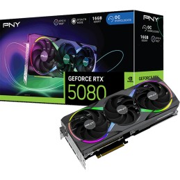 PNY GeForce RTX 5080 EPIC-X RGB OC 16GB GDDR7 Graphics Card – Triple Fan, ARGB, 3x DP 2.1b, HDMI 2.1b, 16-Pin