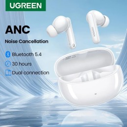 UGREEN HiTune T3 Pro Active Noise-Cancelling Wireless Earbuds – Adaptive ANC, Bluetooth 5.2, Hi-Res Audio – White (WS206)