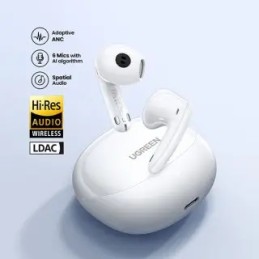 UGREEN HiTune H6 Pro Hybrid Active Noise-Cancelling Earbuds – Hybrid ANC, Bluetooth 5.3, Hi-Res Sound – White (WS203)