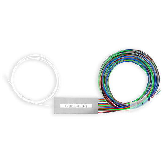 PLC Splitter 1*64 module type 2.0mm PVC fiber jacket G657A1 with SC/UPC connectors 1m fibre length ABS box size 120mm * 80mm * 18mm